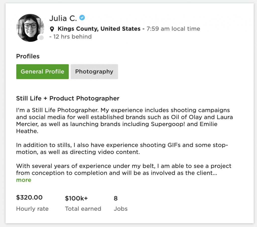 静物摄影师Julia，Upwork十七个月，赚十八万美金